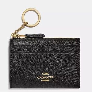 Coach Black Textured Leather Key Holder
